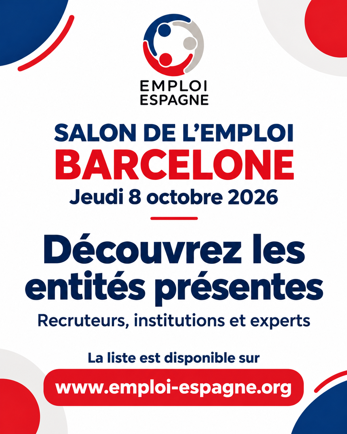 INFOS & INSCRIPTION : SALON DE L'EMPLOI A BARCELONE - JEUDI 8 OCTOBRE 2026